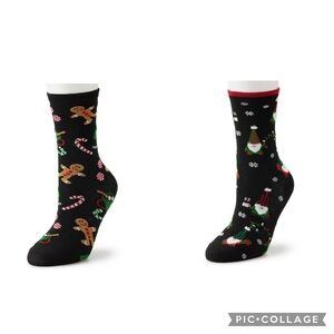Women’s Holiday Shine 2 Pair Crew Socks- Gingerbread Men & Gnomes